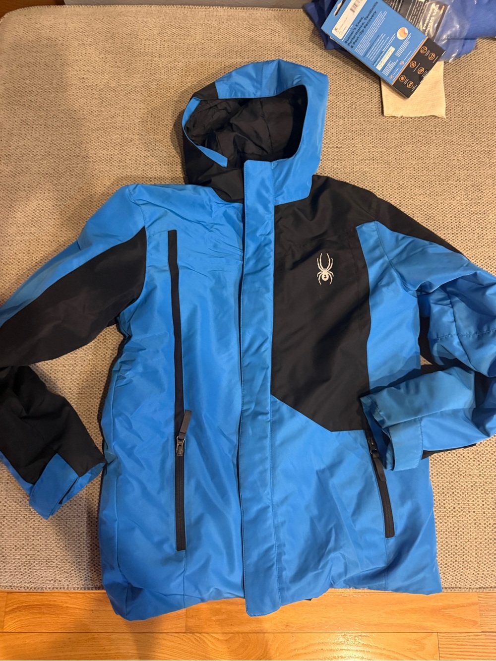 Spyder Blue and Black Kids Hooded Puffer Jacket